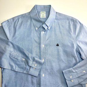 Gently used men's size M Brooks Brothers Milano dress shirt in blue.